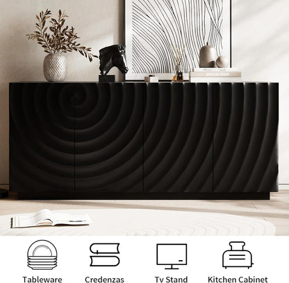 LKTART 59" Sideboard Buffet Cabinet with Storage, 4 Doors Modern Accent Storage Sideboard, Floor Cabinet Buffet with Spiral Grain for Kitchen, Living Room (Black)