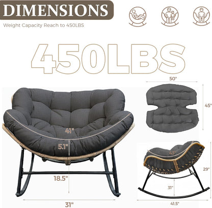 FINCATI Indoor Outdoor Papasan Rocking Chair, Large Rocking Lounge Chair