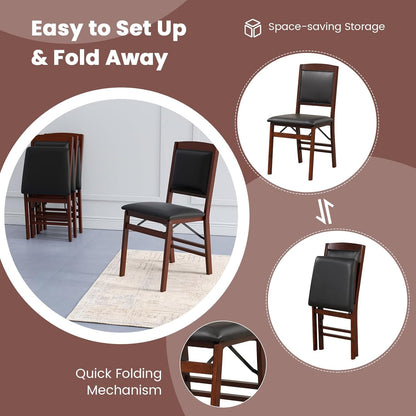 KOTEK Folding Dining Chairs Set of 2, Wooden Kitchen Chairs with Padded Seat & Backrest, Foldable Armless Side Chairs for Dining Room, Living Room