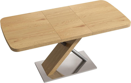 Expandable Natural Wood Dining Table for 4-6, Extendable 47-63 Inch Scratch-Resistant Rectangle Dining Table with MDF Table Top and Stainless Steels X-Shape Base for Living Room Kitchen
