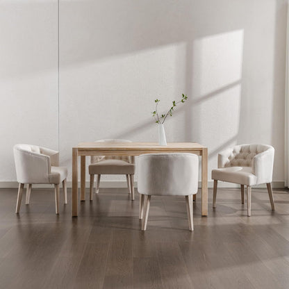 HEAH-YO Modern Dining Chairs Set of 4, Tufted Dining Room Chairs with Barrel Backrests, Upholstered Linen Kitchen Chair for Dining Room, White