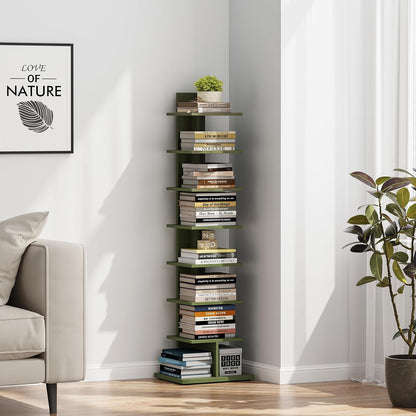 TUTOTAK Book Shelf, Narrow Spine Bookshelf, 8-Tier Bookcase for Small Space