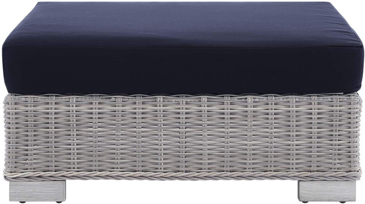 Conway Sunbrella® Outdoor Patio Wicker Rattan Ottoman in Light Gray Navy