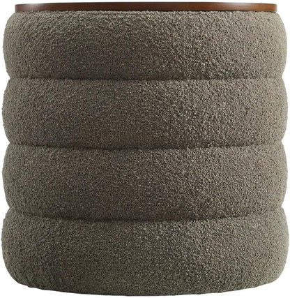 Gray Round Boucle Fabric Storage Ottoman, Indoor-Outdoor Seating, 17.3-Inch Diameter, Soft Boucle, Durable Structure