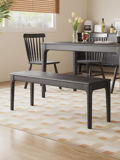 Dining Bench, Wood Bench Solid Oak Wooden Bench Indoor Dining Room Table Home Bedroom Bed End Restaurant Modern Hallway Furniture (Black, 51.2 "Wx 13.8" D x 17.7" H)