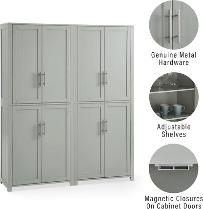 Crosley Furniture Savannah 2-Piece Pantry Storage Cabinet Set with Shelves, Kitchen, Dining, or Laundry Room, Gray