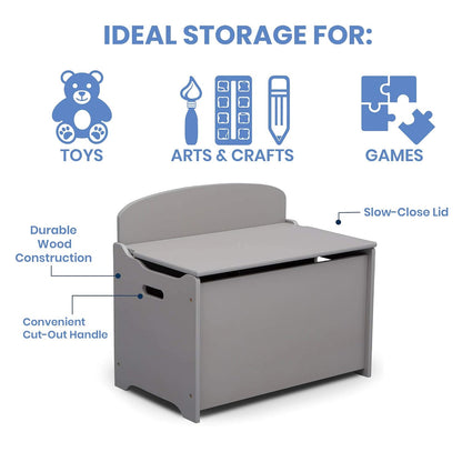 Delta Children MySize Toddler Bed, Grey + MySize Kids Wood Table and 2 Chair Set + MySize Deluxe Toy Box (Bundle)