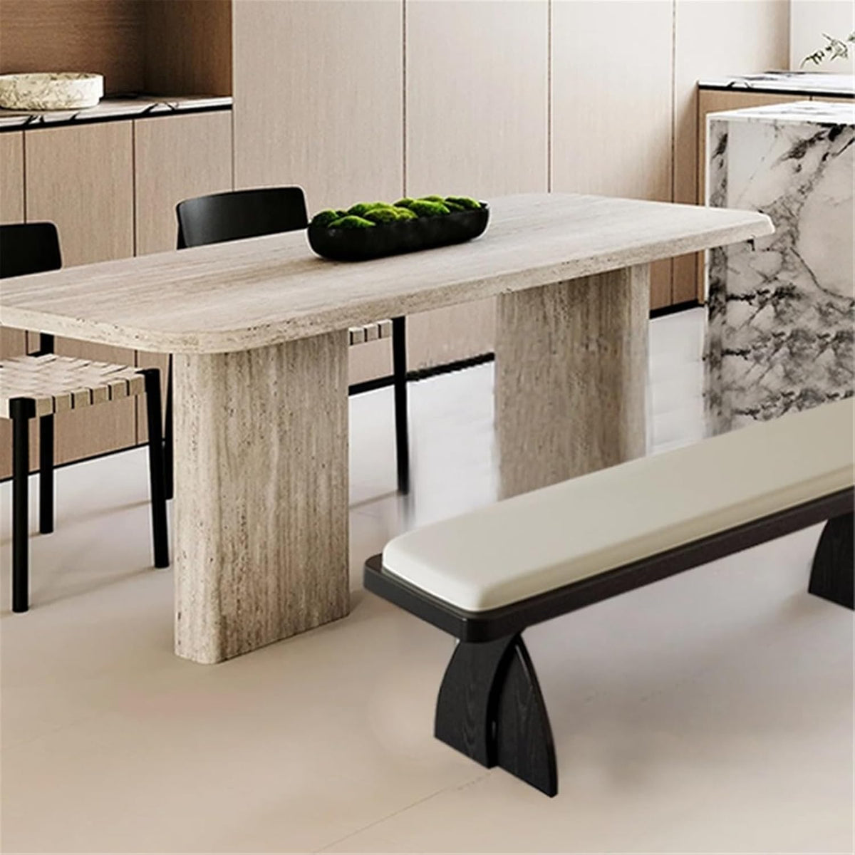 Modern Wooden Long Bench at The Foot of The Bed in The Bedroom Dressing Room or Home Use Leather Shoe Changing Entryway(Medium)