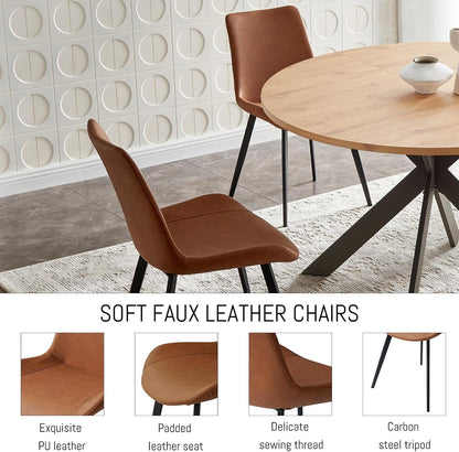 Zerifevni 46.4" Round Dining Table Set, Mid Century Modern Round Dining Table for 4-6 Person, w/Steel Legs, Coffee Table for Kitchen Dining Room, Office, Save Space (1 Table with 4 Brown Chairs)