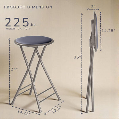 Lavish Home Folding Stool with Padded Backless Seat Set of 2, Gray, 24” | Counter Height Bar Stools with 225lb Capacity, Portable Indoor & Outdoor, Extra Seat for Kitchen, Rec Room or Camping