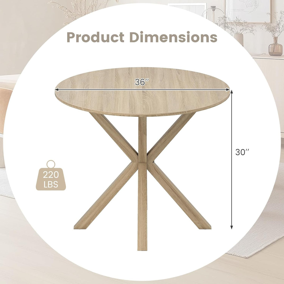 Tangkula 36" Round Dining Table, Mid-Century Modern Kitchen Table with Rubber Wood Legs, Vintage Table with Pedestal Base & Adjustable Foot Pads, Side Table for Home, Office, Bar (Oak)