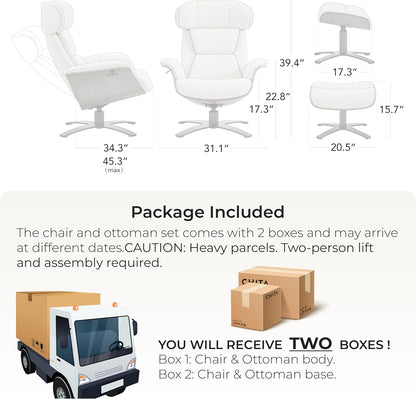 CHITA Genuine Leather Reclining Swivel Accent Chair with Ottoman, Teal | Eames Swivel Chair with Adjustable Backrest and Headrest for living Room & Office, 34.3"Dx31.1"Wx39.4"H, 350 Lbs Capacity