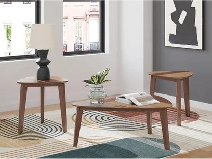 GTU Furniture Casual Acacia Wood Rectangular 3-Piece Coffee Table Set, Cocktail Table with 2 Matching End Tables, Brown Finish for Living Room