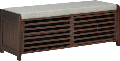 Ball & Cast Entryway Storage Bench with Shutter Doors, 43.3" Wooden Shoes Organizer, Modern Movable Upholstered Seat Entryway Shoe Rack Cabinet for Hallway Living Room, Espresso