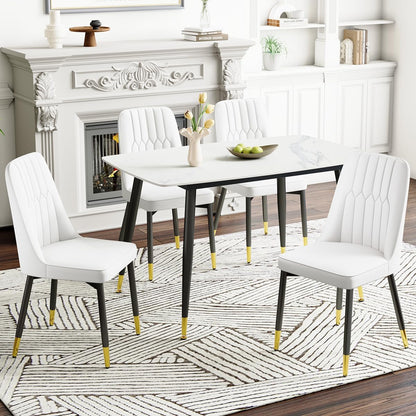 Dining Chairs Set of 4,Modern Dining Room Chairs,Faux Leather Dining Chairs with Thick Cushion and Metal Legs,White Kitchen Chairs for Dining Room Kitchen, White