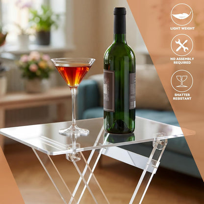 Beeveer Acrylic Foldable TV Dinner Table Small Folding Clear TV Tray Space Saving Acrylic Dining Table for Eating Snack Coffee Desk Side Living Room Kitchen Furniture Easy Assembly (24*20*14 Inch)
