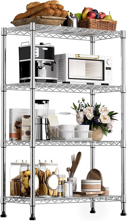 M MZG 1000 lbs Storage Shelving Steel Heavy Duty 4-Tier Utility Shelving Unit Steel Organizer Wire Rack for Home,Kitchen,Office,Chrome (13.7" D x 29.5" W x 47.2" H)