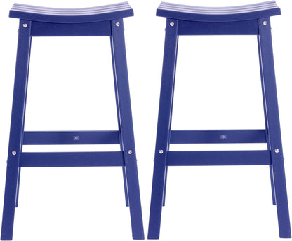AMILY HDPE Bar Stool Set of 2, Outdoor Bar Height 29‘’, Heavy Duty All-Weather Patio Stool for Poolside, Backyard, Balcony, Easy Assembly (Blue)