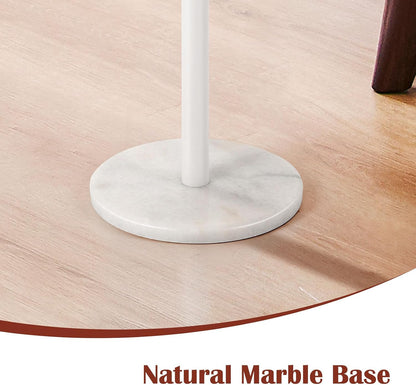 smusei Small Drink Table with Marble Base Round Side Table for Small Spaces Pedestal Side Table with Anti-Fall Guard for Living Room Bedroom Home Decor, White