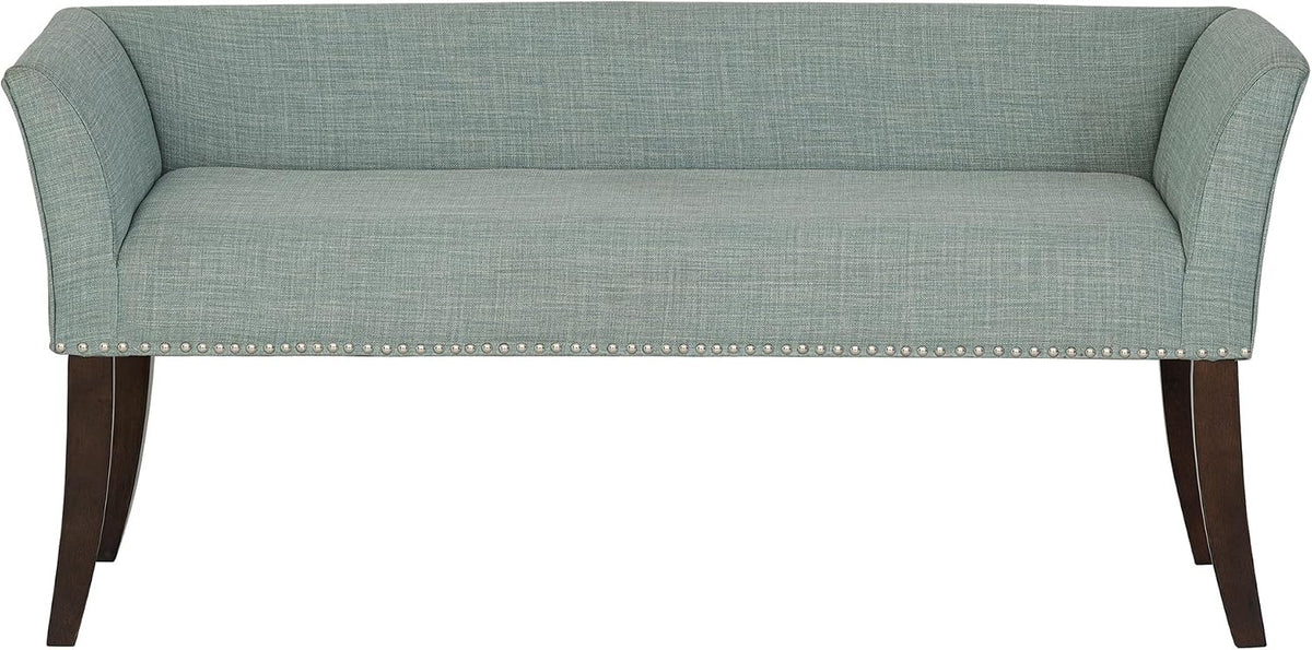 Madison Park Accent Bench for Living Room, Upholstered with Nailhead Trim, & Padded Seat Entryway Bench Small, End of Bed Bench with Back, 49.5" W x 19.25" D x 23" H, Light Blue