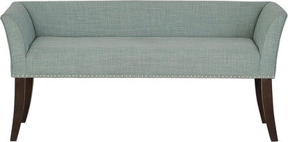 Madison Park Accent Bench for Living Room, Upholstered with Nailhead Trim, & Padded Seat Entryway Bench Small, End of Bed Bench with Back, 49.5" W x 19.25" D x 23" H, Light Blue