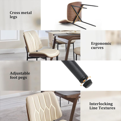 BV Mid Century Dining Chairs Set of 6, PU Leather Bentwood, Beige | Upholstered PU leather seat with walnut bentwood back, armless, retro mid-century style for kitchen, dining & living room