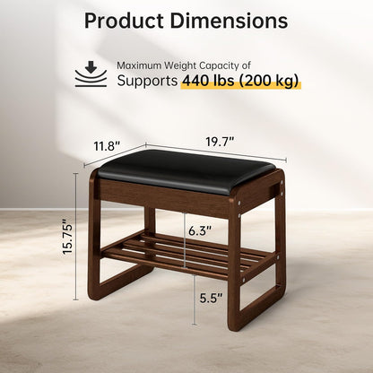 Shoe Rack Bench with Flip-Top Storage, Rubberwood 2-Tier Shoe Organizer with Cushion, Small Wooden Shoe Stand for Entryway, Mudroom, Hallway, Closet, Front Door Entrance, Foyer