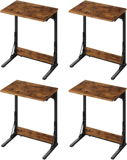 Tatub Folding TV Tray 4PCS, 24" Wide C-Shaped Couch Table, Rustic Brown