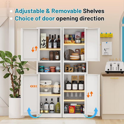 Eltean 67" Tall Narrow Storage Cabinet,Bathroom Cabinets | Narrow Pantry Cabinet with 3 Adjustable Shelves,Reversible Doors Opening,Kitchen Cupboard for Pantry,White (15.7" W)