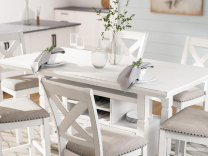 Signature Design By Ashley Robbinsdale 72-Inch Counter Height Dining Table with Kitchen Island Storage, Rubberwood Solids, Ash Veneer and MDF Substrates, Antique White