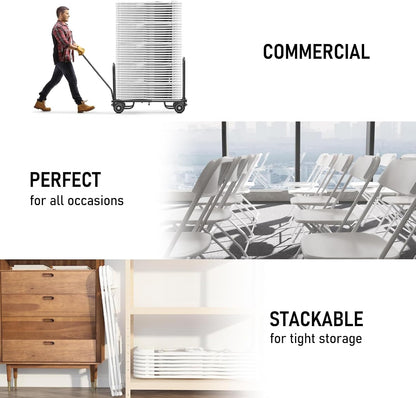 100 Pack White Plastic Folding Chairs,Steel Frame,350lb | HDPE plastic and steel frames;foldable,stackable chairs for indoor and outdoor weddings,parties,offices and events.