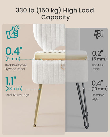 SONGMICS Vanity Chair, Makeup Stool with Folding Backrest | Plush Padded Dressing Table Stool, 17.1 x 13 x 32.1 inch, for Bedroom, Dressing Room, Black, GLAMOR Collection ULOM532WD01