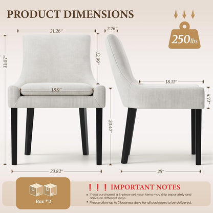 MALOL Upholstered Dining Chairs Set of 4, Mid-Back Kitchen Room Chair with Wood Legs, Corduroy Padded Dining Side Chairs for Dining Room, Beige