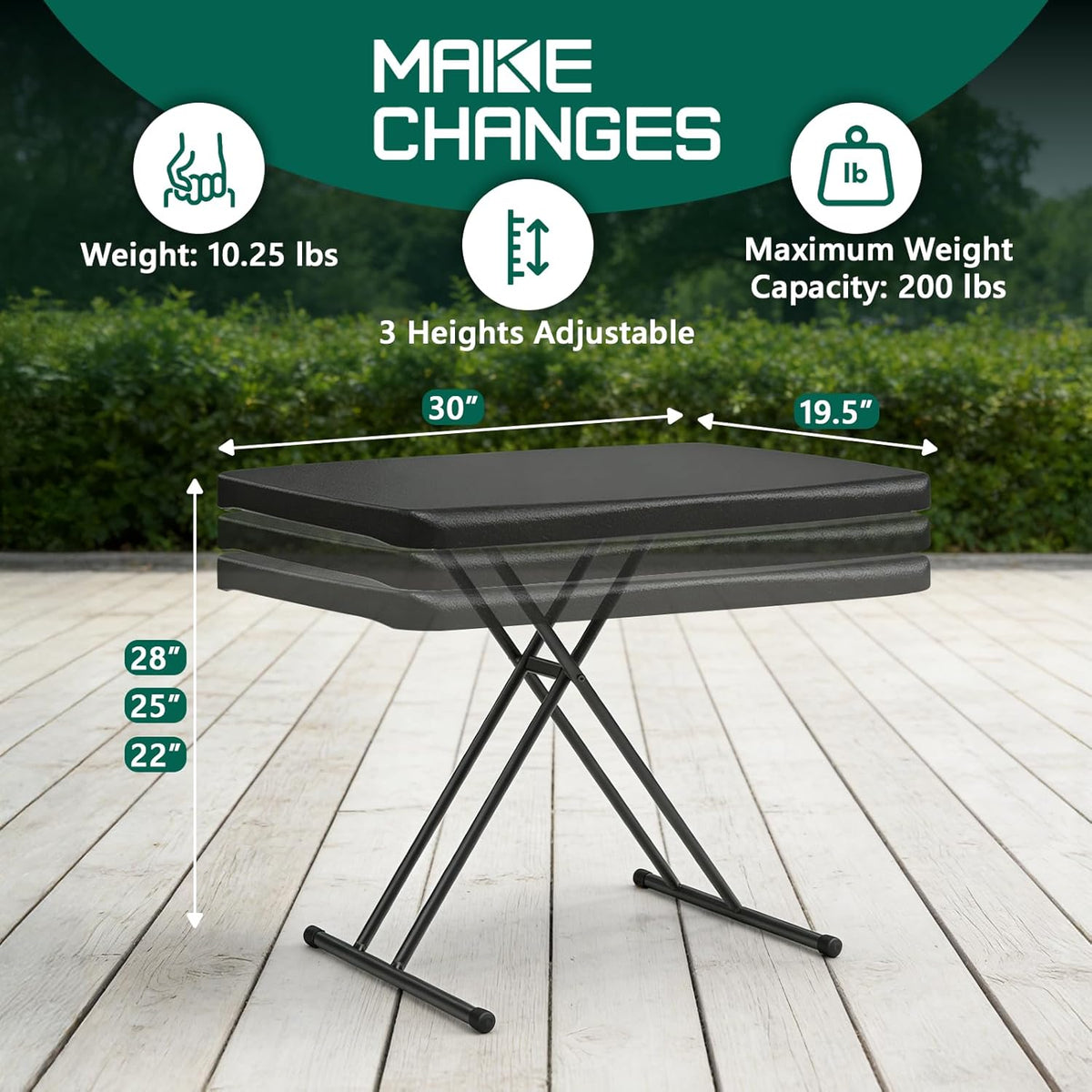 Folding Table 30 Inch - Small Desk Adjustable Height TV Tray for Laptop, Couch, Camping - Heavy Duty Utility Foldable Table for Small Spaces, No Assembly Required, Snowy Granite (Black)