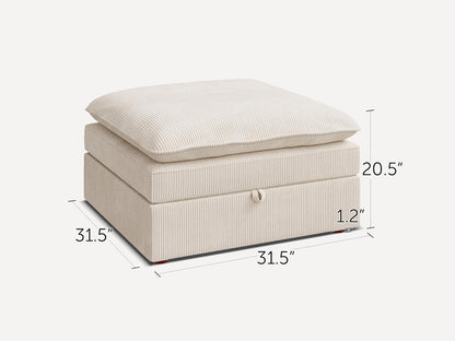 HONBAY Corduroy Ottoman, 31.5 Inch Square Ottoman Bench with Storage for Living Room, Beige