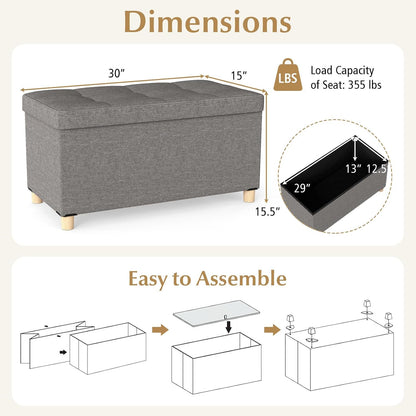 GOFLAME 30 Inches Storage Ottoman Bench, Linen Fabric Footstool with Flip Top Tray, Padded Foot Rest Stool, Rectangular Eed of Bed Bench, Storage Chest for Living Room, Entryway, Bedroom