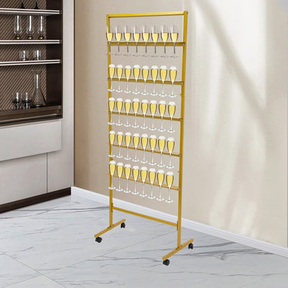 Champagne Wall Holder for Party, 5 Layer Movable Champagne Flute Holder Display Hold 40 Glasses, Metal Champagne Wall Stand, Drink Wall for Wedding, Bar Decor (Gold)