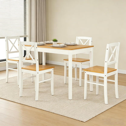 Harper & Bright Designs 5-Piece Dining Table and Chair Set for Apartment or Kitchen, Solid Rubberwood Kitchen Table Set, Space-Saving Design, Chairs Slide Under Table, Easy to Clean (Natural White)