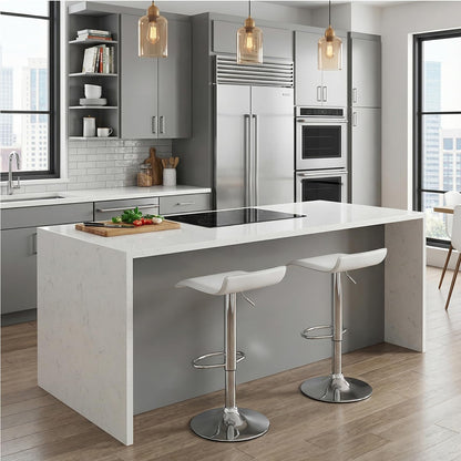 Set of 2 Barstool, Adjustable Swivel Bar Stools with PU Leather and Chrome Base, Gaslift Pub Counter Chairs, White | Swivel, PU Leather, Chrome Base, Gas Lift, Ideal for Kitchen, Home Bar, Pub, Kitchen Island