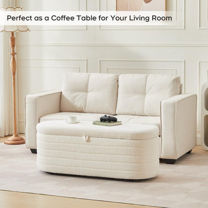 Storage Ottoman Bench End of Bed for Bedroom,45 inch Boucle Upholstered Entryway Shoe Seat Bench w/ Storage,Sherpa Modern Cute Padded Blanket Chest Stool Foot Rest for Living Room,Off-White