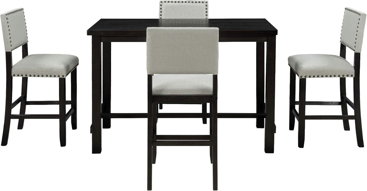 Merax 5 Pieces Counter Height Dining Set, Elegant Wooden Desk and 4 Upholstered Chairs, Perfect for Kitchen, Breakfast Nook, Bar, Living Room