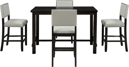 Merax 5 Pieces Counter Height Dining Set, Elegant Wooden Desk and 4 Upholstered Chairs, Perfect for Kitchen, Breakfast Nook, Bar, Living Room