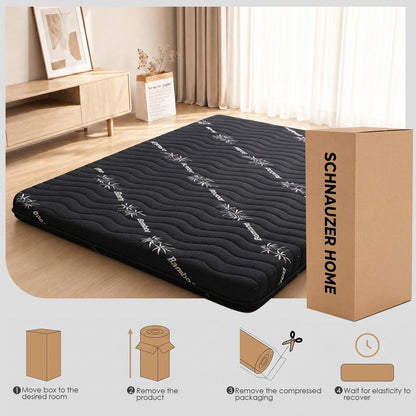 Japanese Floor Futon Mattress, 3.5" Thick Viscose Derived from Bamboo, Twin | Breathable Foldable Futon Mattress Tatami Mat, 100% High Density Foam, Roll Up Floor Bed for Guest Room Bedroom RV, Black
