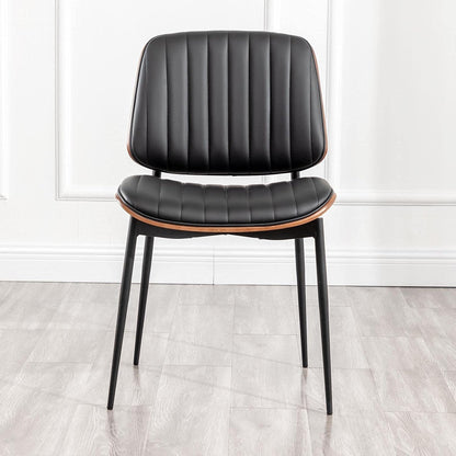 LUNLING Dining Chairs Set of 2 Mid Century Modern Retro Faux Leather Chair with Walnut Bentwood Upholstered Seat Metal Legs Chairs,Adjustable Foot for Kitchen Dining Room Chairs(Black)