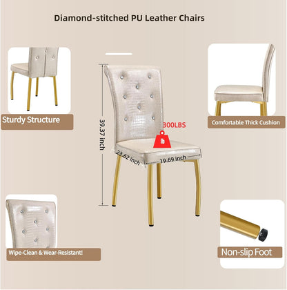 71" Dining Table Set for 6, White Faux Marble Dining Room Table Set for 6 with PU Leather Chairs and Gold Metal Legs, Easy Clean Kitchen Dining Set