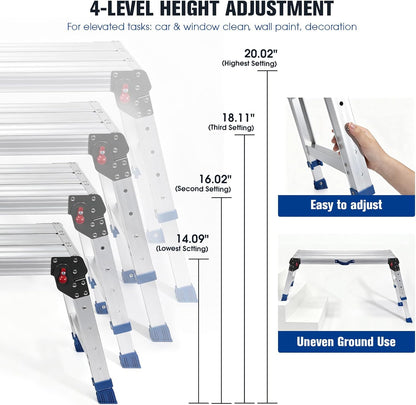 Aluminium Work Platform 660 Lbs, Portable Scaffolding Platform with One-Touch Automatic Fold, 4 Height Adjustment Step Stool, Perfect for RV Cleaning, Home Painting and Reaching High Places, Upgraded