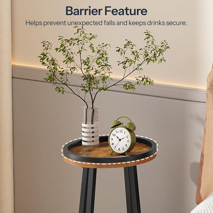 HOOBRO Small Round Side Table, 2-Tier Round Sofa End Table, Compact Nightstand with Cotton Linen Storage Basket, for Small Space, Living Room, Bedroom, Dorm, Rustic Brown BF183BZ01