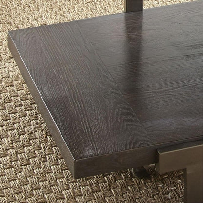 Pemberly Row Contemporary 3-Piece Coffee Table Set, Smoky Brown Finish, Ash Veneers, Tempered Glass Tops, Satin Brass Panels, Bottom Shelf Storage, Rustic Industrial Style Living Room Furniture