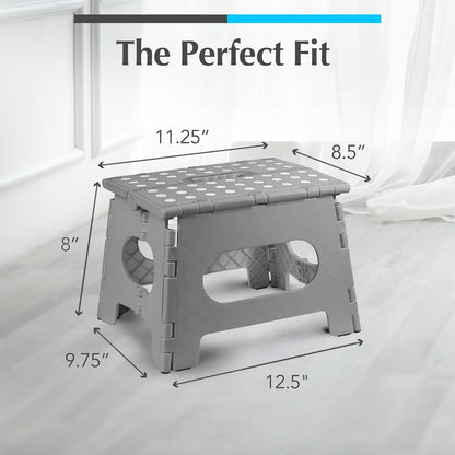 Handy Laundry Folding Lightweight Step Stool - Sturdy Enough to Support Adults - Opens Easy with One Flip - Great for Kitchen, Bathroom or Bedroom (Gray - 8 Inch)