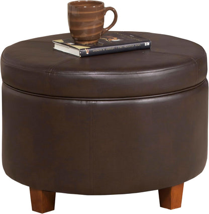 HomePop 24" Round Leatherette Storage Ottoman - Chocolate Brown